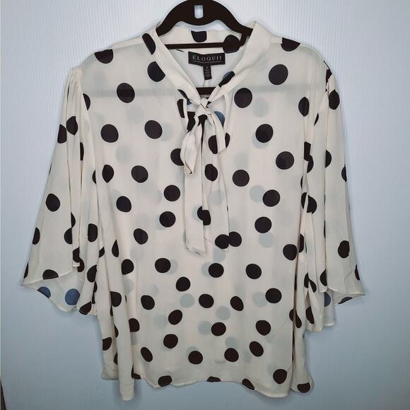 Eloquii Bow Front Polka Dot Blouse 24 Secretary Retro Pinup Career Feminine - Picture 5 of 12